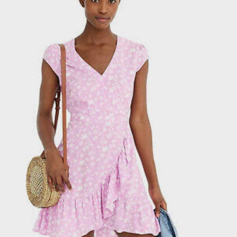 J Crew Ruffle Front Faux Wrap Mini Dress Bubblegum